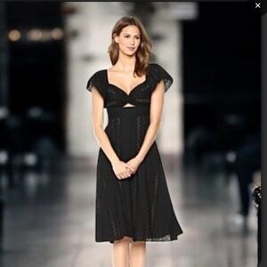 BCBGMaxAzria Black Lace-Trim Midi Dress